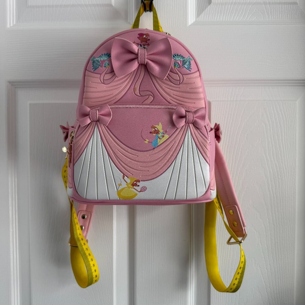 Disney Cinderella Pink Dress Loungefly Mini Backpack 70th Anniv. Mice Bows
